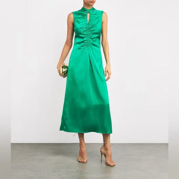 Sandro DRAPED SATIN-EFFECT DRESS - Picture 1 of 7